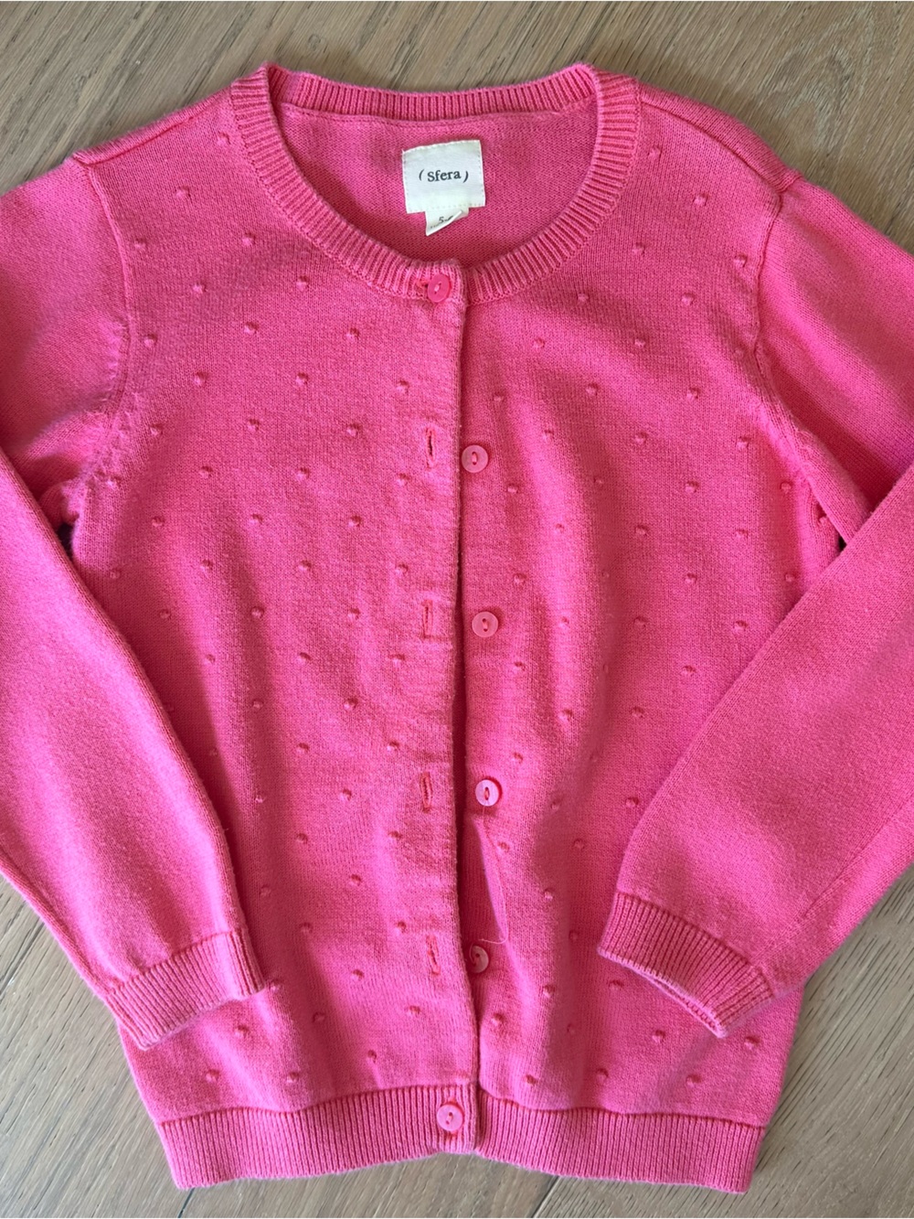 Sfera Dot-Texture Crewneck Cardigan Pink 5-6